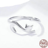 Adjustable 925 Sterling Silver Playful Cat Ring
