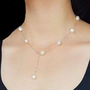 925 Sterling Silver Chain Baroque Pearls Necklace