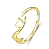 Adjustable 925 Sterling Silver Playful Cat Ring
