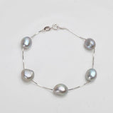 925 Sterling Silver Baroque Pearl Bracelet